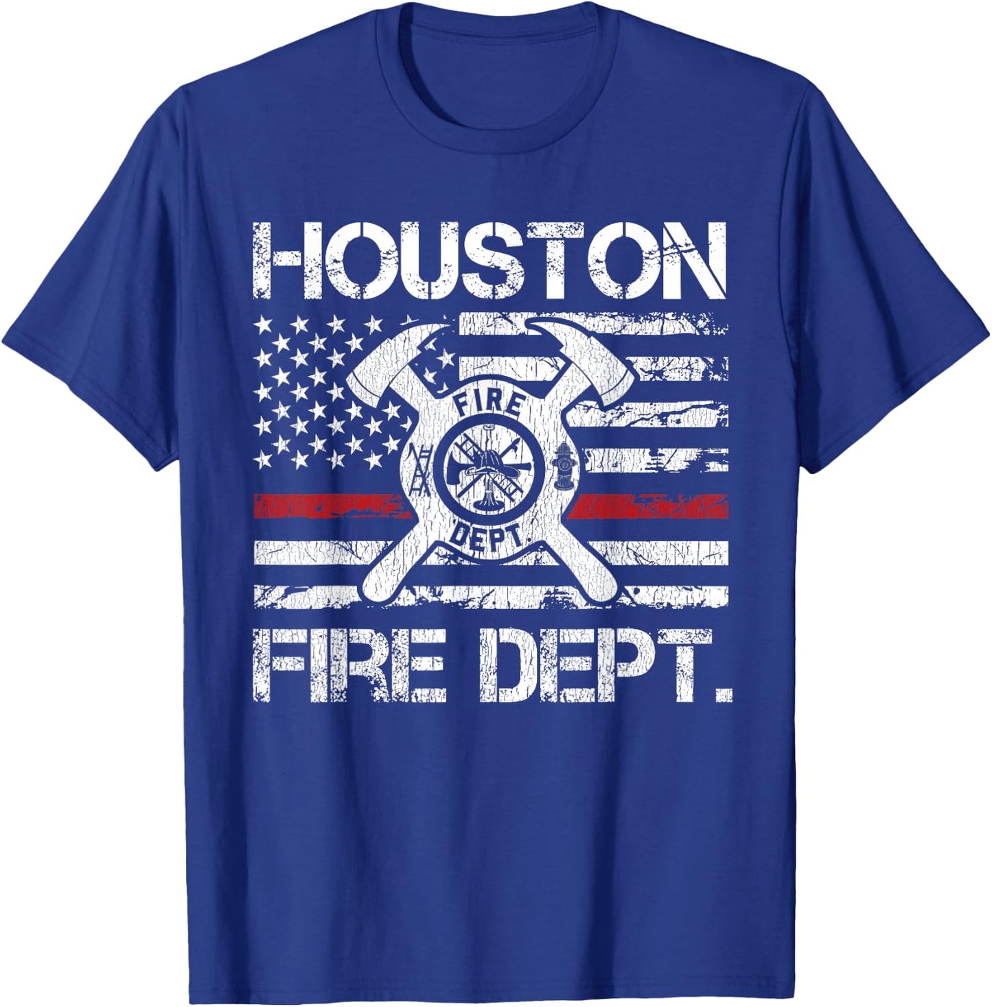 Houston Texas Fire Department Thin Red Line Fireman T-Shirt - T-Shirt | Royal