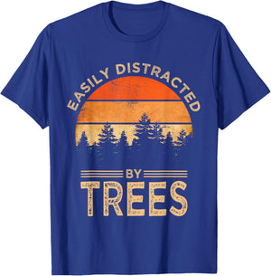 Easily Distracted By Trees Vintage Funny Tree T-Shirt - T-Shirt | Royal