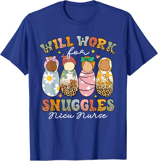 Retro Groovy Will Work For Snuggles NICU Nurse Leopard T-Shirt - T-Shirt | Royal