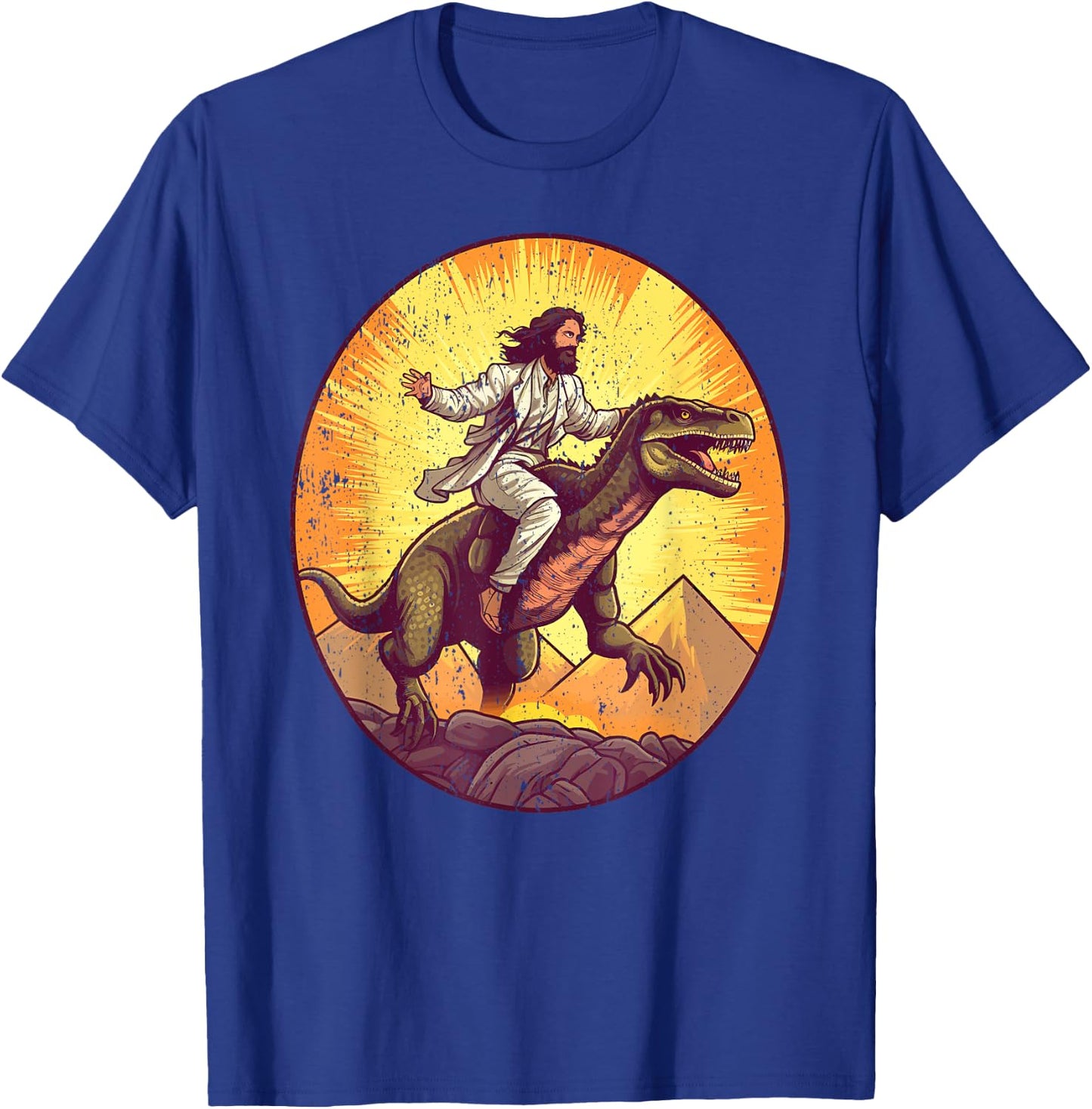Jesus Riding T-Rex I Jesus Christ On Dinosaur T-Shirt - T-Shirt | Royal