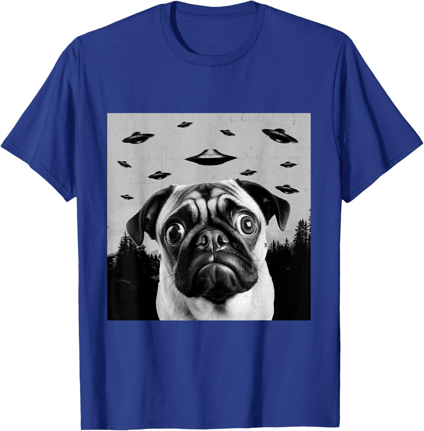 Alien UFO Funny Pug Dog Lover Men Women Kids T-Shirt - T-Shirt | Royal