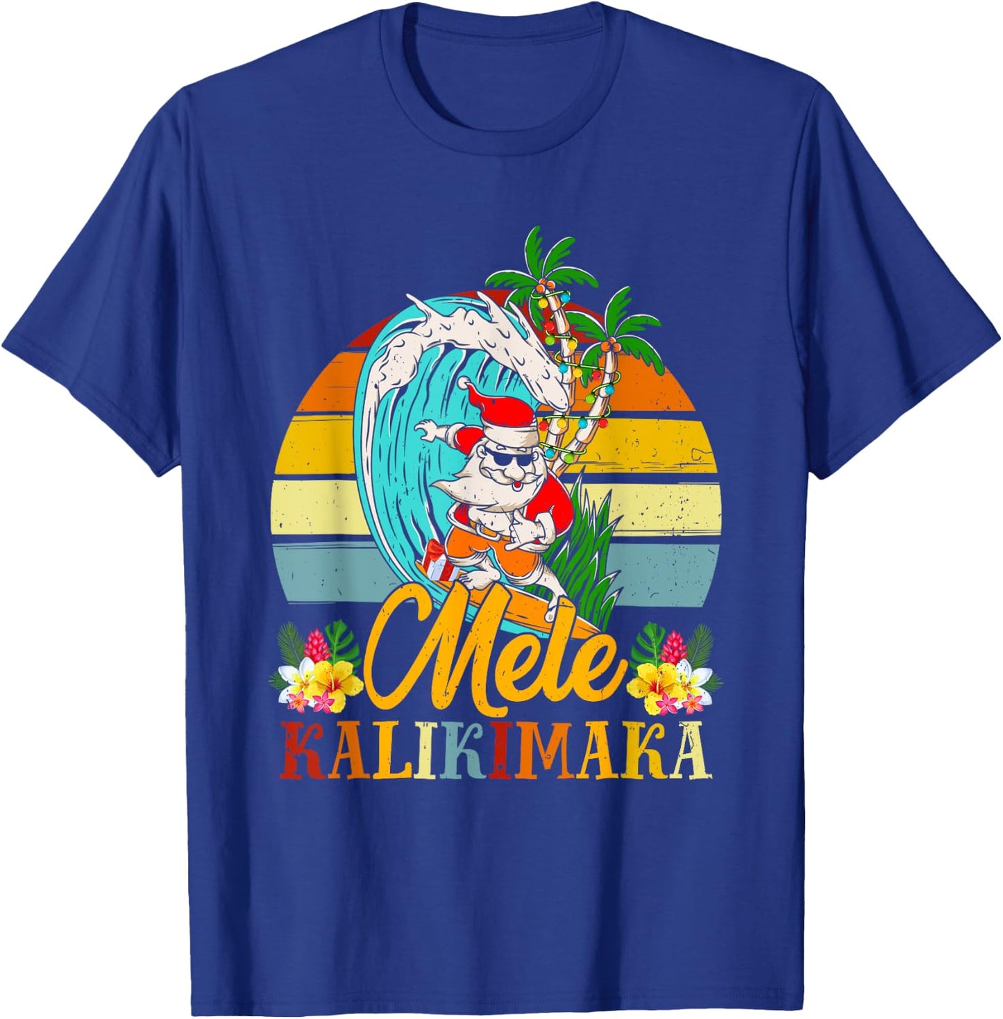 Mele-Kalikimaka Retro Christmas Santa Shaka Hawaii T-Shirt - T-Shirt | Royal