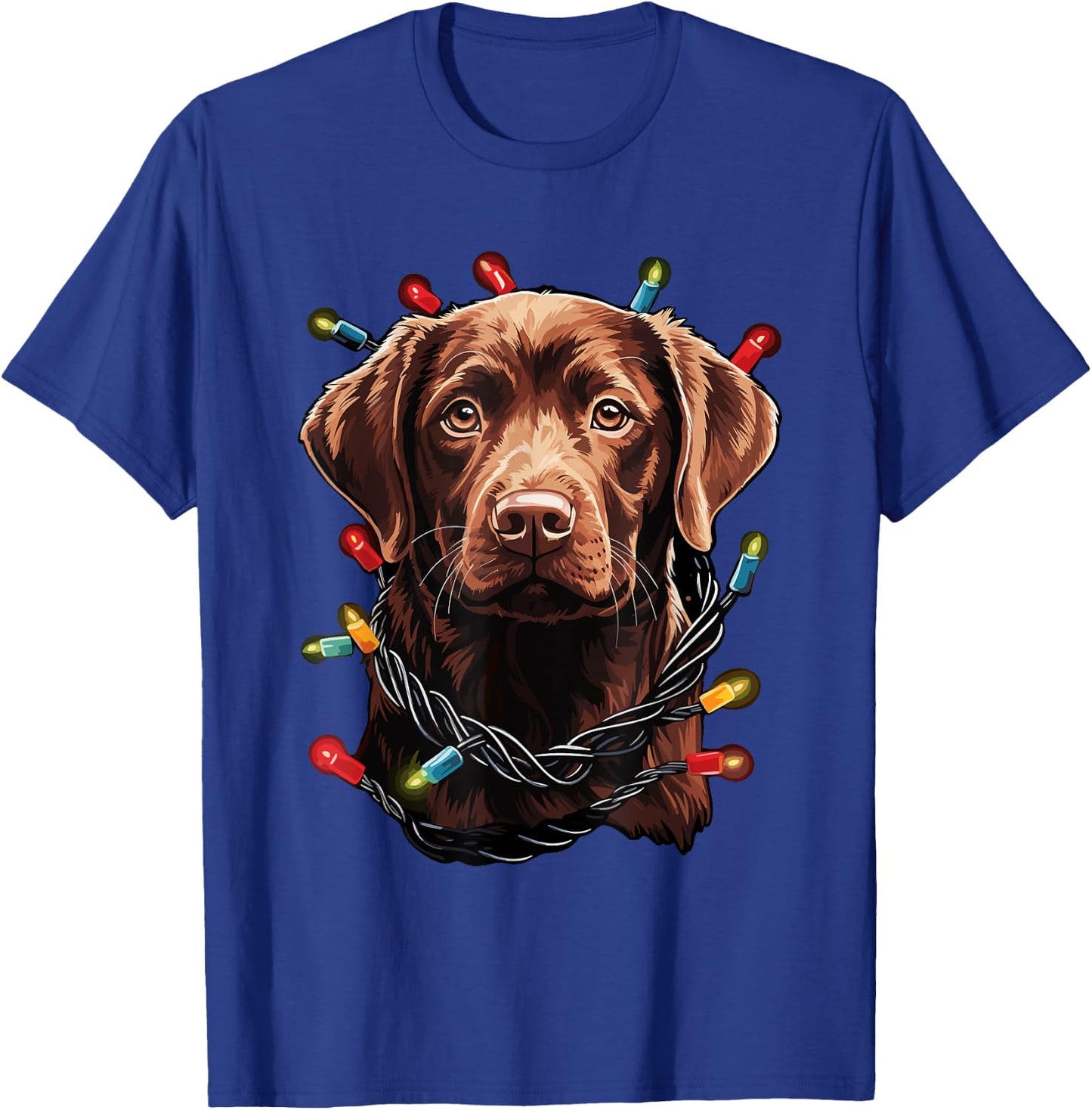 Chocolate Labrador Dog Christmas Lights Santa Hat Xmas T-Shirt - T-Shirt | Royal