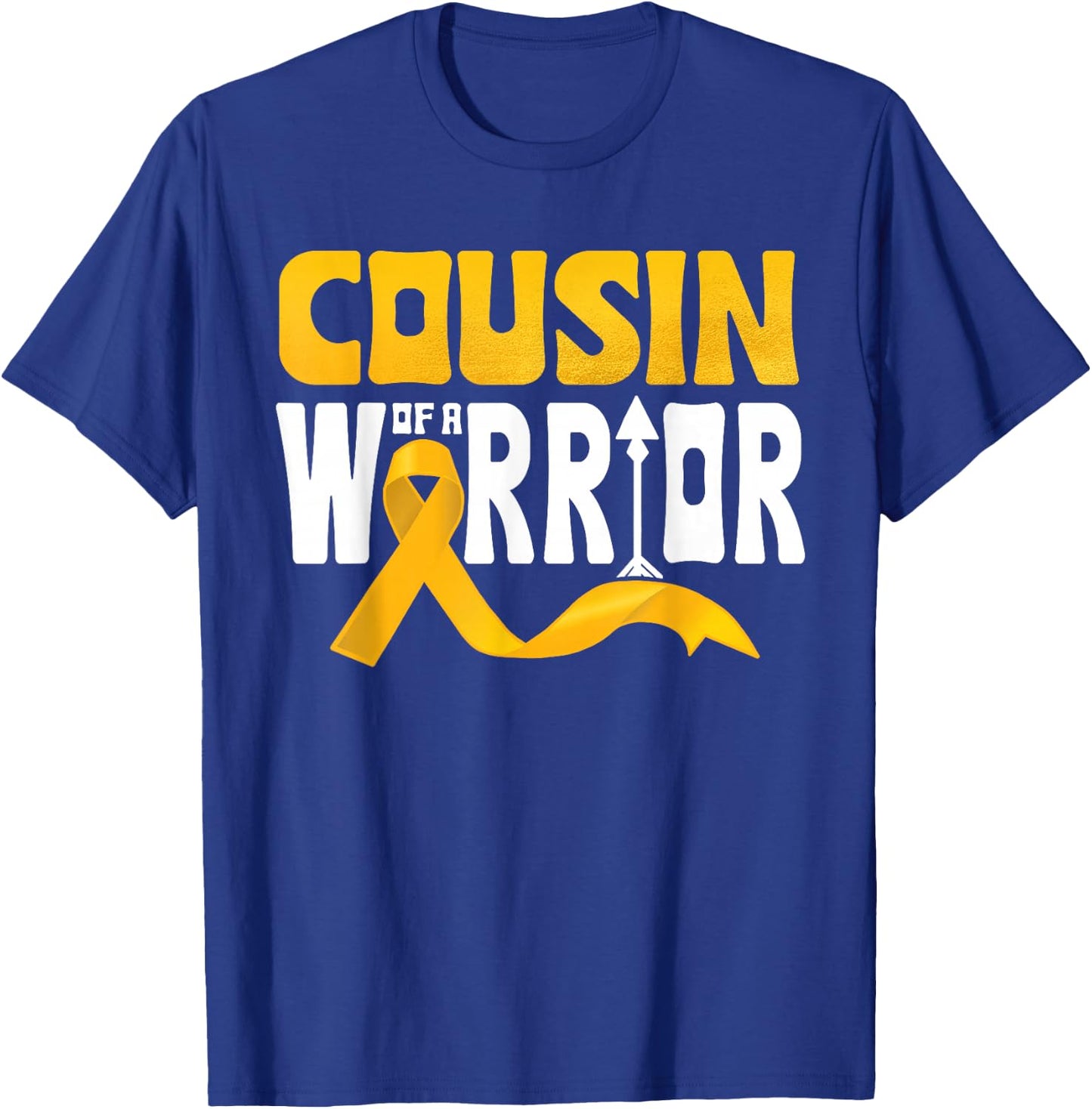 Cousin Of A Warrior Childhood Cancer Awareness Gold Ribbon T-Shirt - T-Shirt | Royal