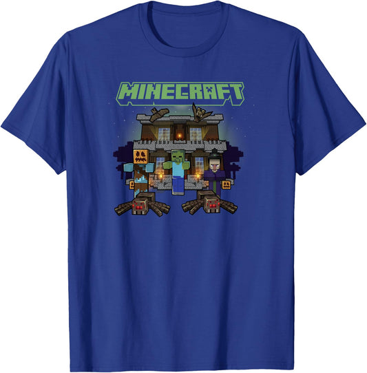 Minecraft Halloween Monsters In Haunted House Group Shot T-Shirt - T-Shirt | Royal