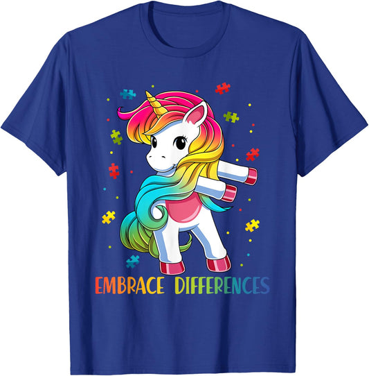 Embrace Differences Unicorn - Autism Awareness for Kids T-Shirt - T-Shirt | Royal