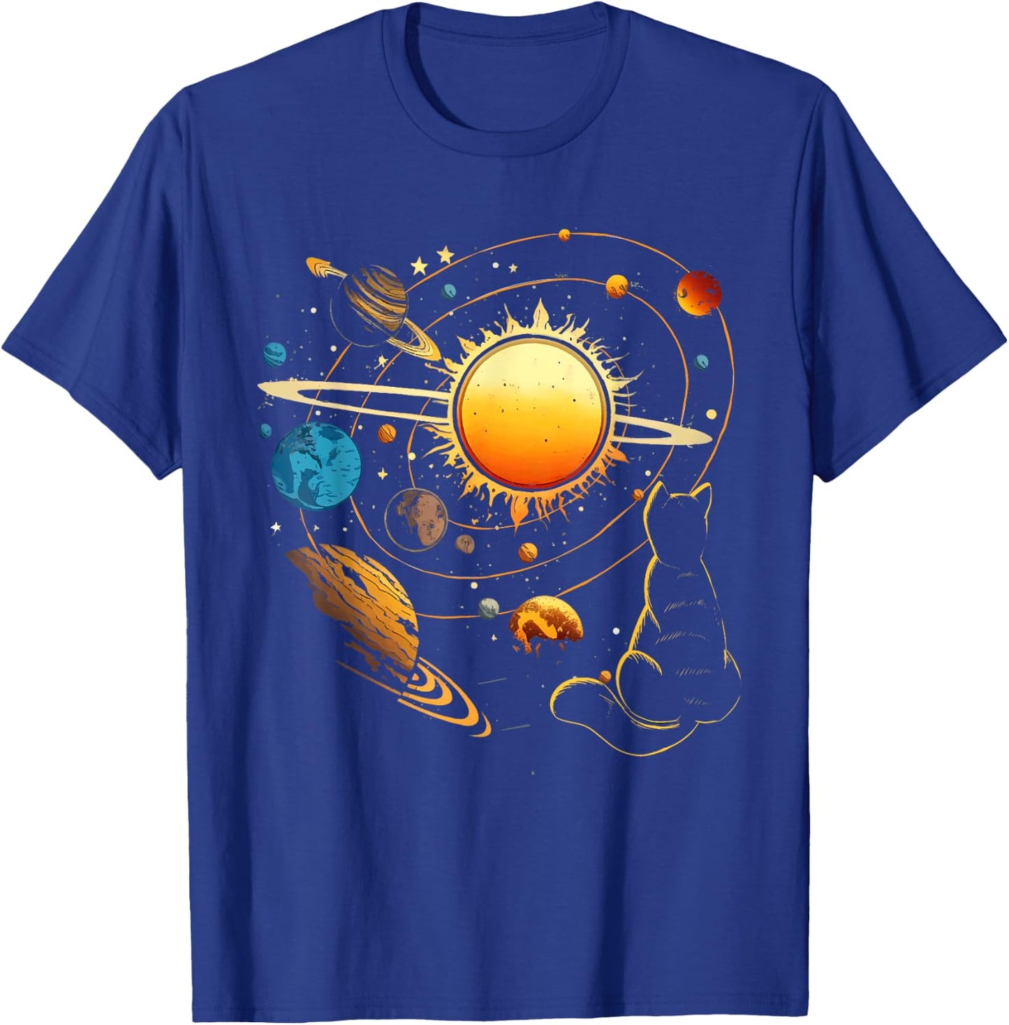 Cat And Planets - Galaxy Stars Kitten Kitty Animal Pet Lover Men Women Kids T-Shirt - T-Shirt | Royal