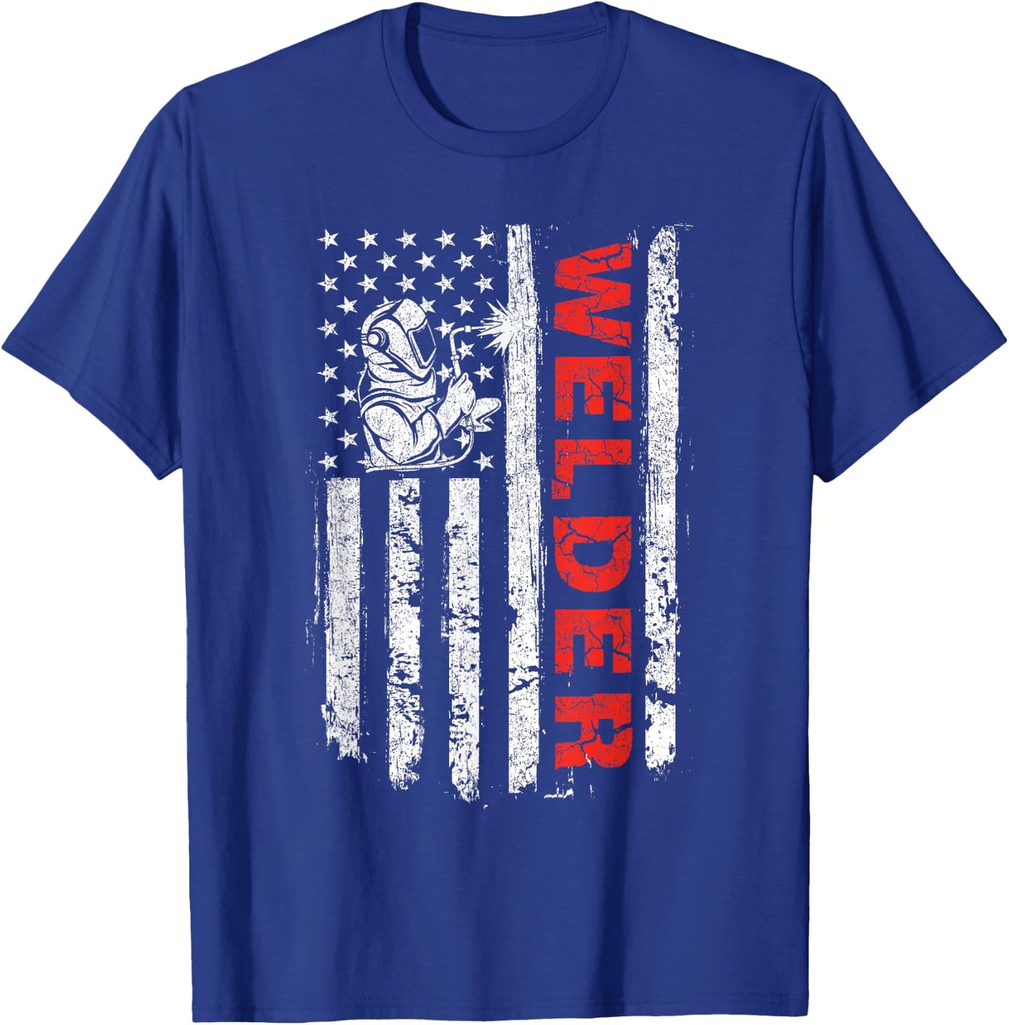 Welder - USA American Flag Welding Iron Worker Construction Women Men T-Shirt - T-Shirt | Royal