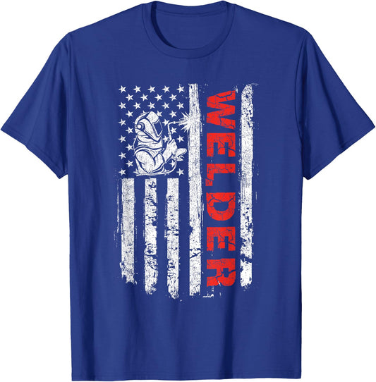 Welder - USA American Flag Welding Iron Worker Construction Women Men T-Shirt - T-Shirt | Royal