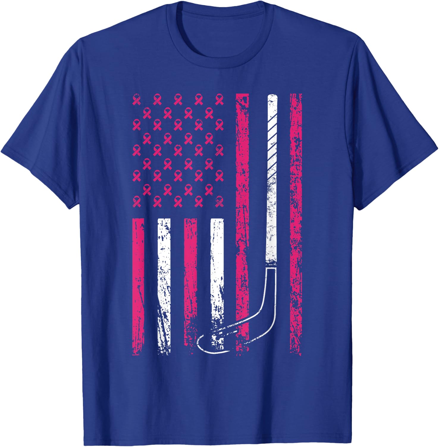 American Sports Flag Breast Cancer Awareness Ice Hockey T-Shirt - T-Shirt | Royal