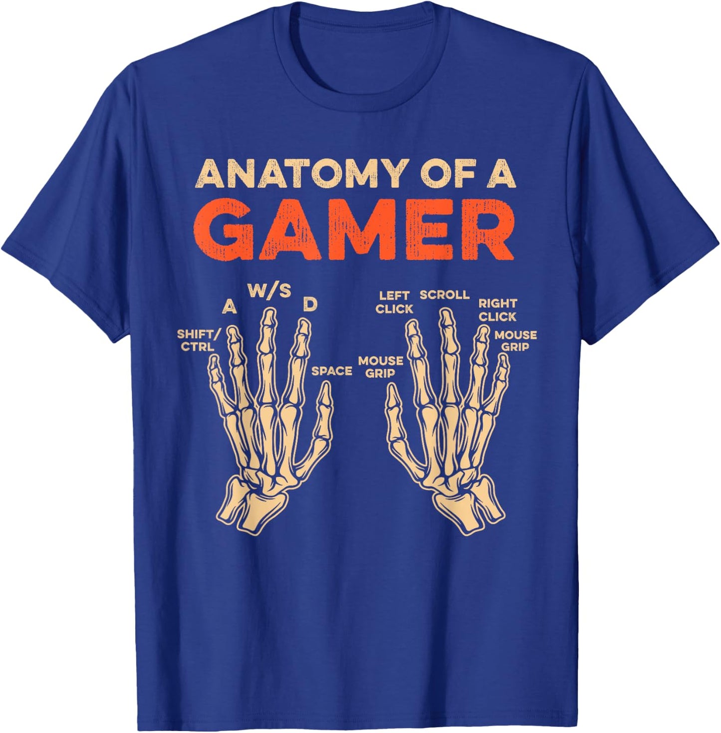 Anatomy Of A Gamer Skeleton Hand Funny Men Boys Kids Teens T-Shirt - T-Shirt | Royal