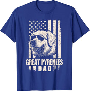 Great Pyrenees Dog Dad American Flag Gifts for Father Men T-Shirt - T-Shirt | Royal