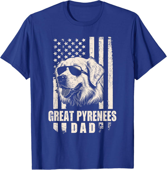 Great Pyrenees Dog Dad American Flag Gifts for Father Men T-Shirt - T-Shirt | Royal