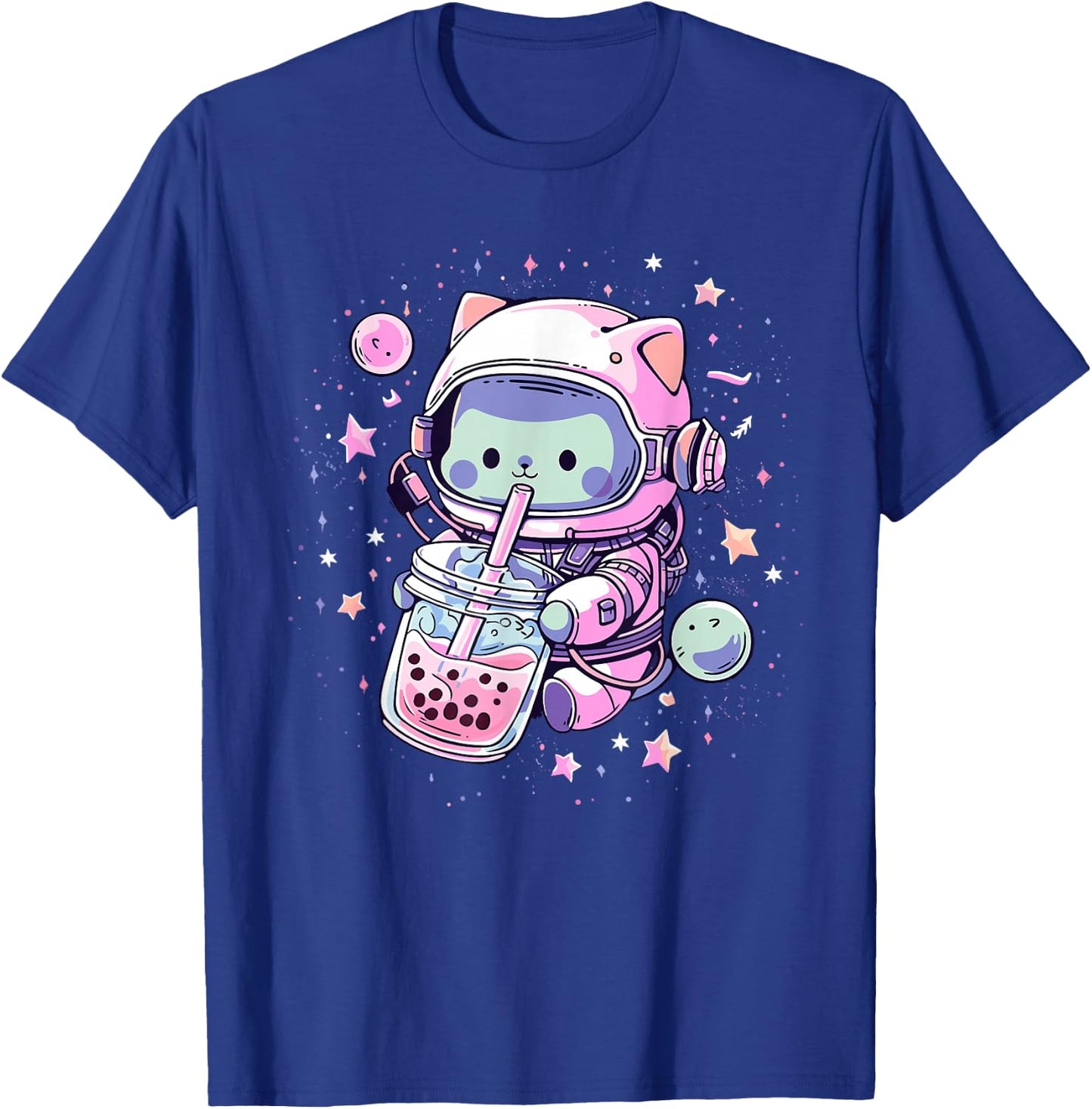 Kawaii Cat Bubble Boba Tea in Space Astronaut Anime Girls T-Shirt - T-Shirt | Royal