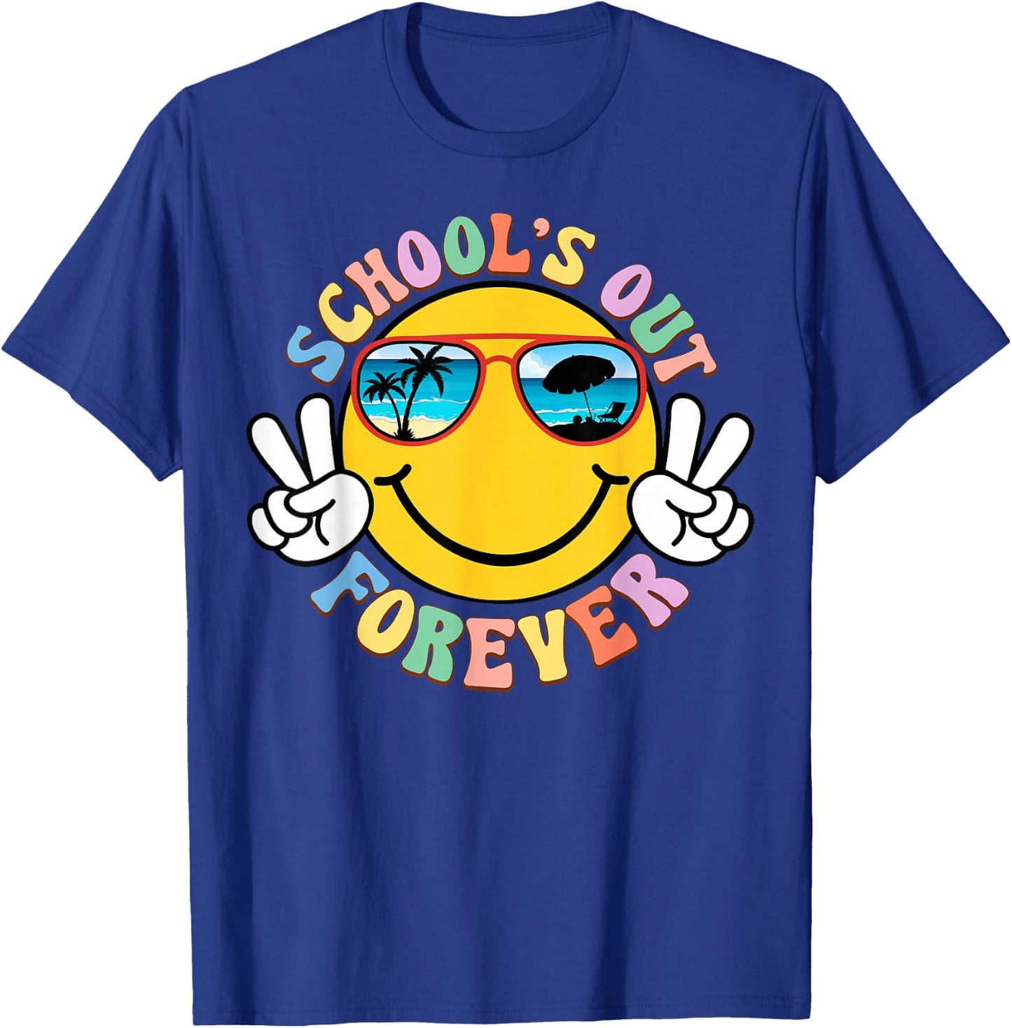 Retro Groovy School's Out Forever Retired Teacher Retirement T-Shirt - T-Shirt | Royal