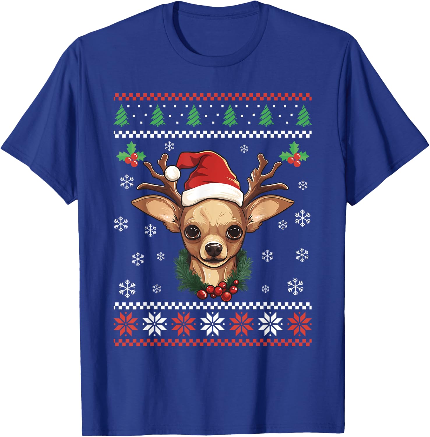 Chihuahua Dog Ugly Christmas Sweater Xmas For Adults Kids T-Shirt - T-Shirt | Royal