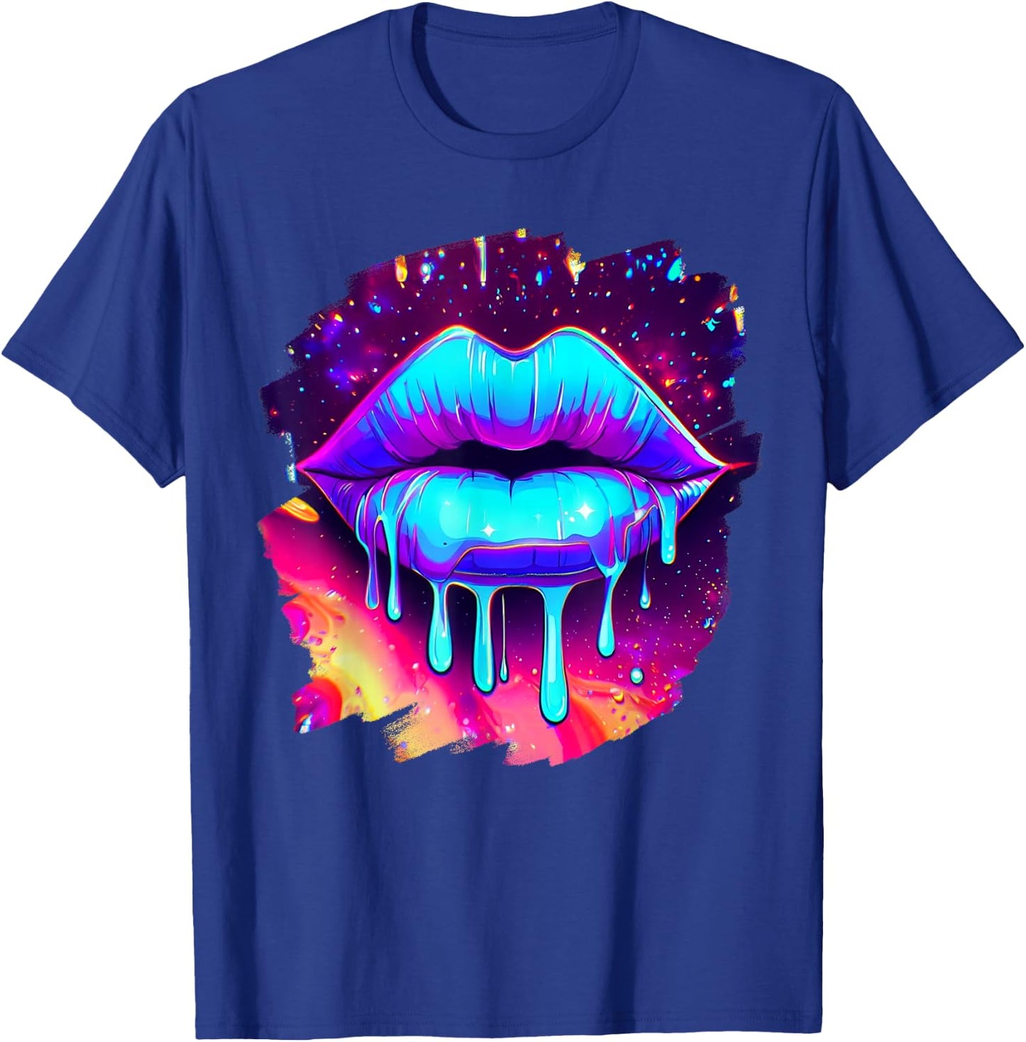 Rainbow Lips in Space Fashion Lip Art Design Print Colorful T-Shirt - T-Shirt | Royal