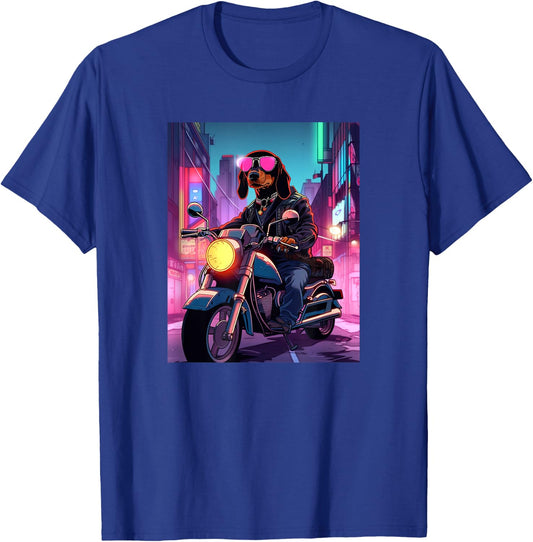 Dachshund Biker Funny Dog Motorcycle Men Women Kids T-Shirt - T-Shirt | Royal