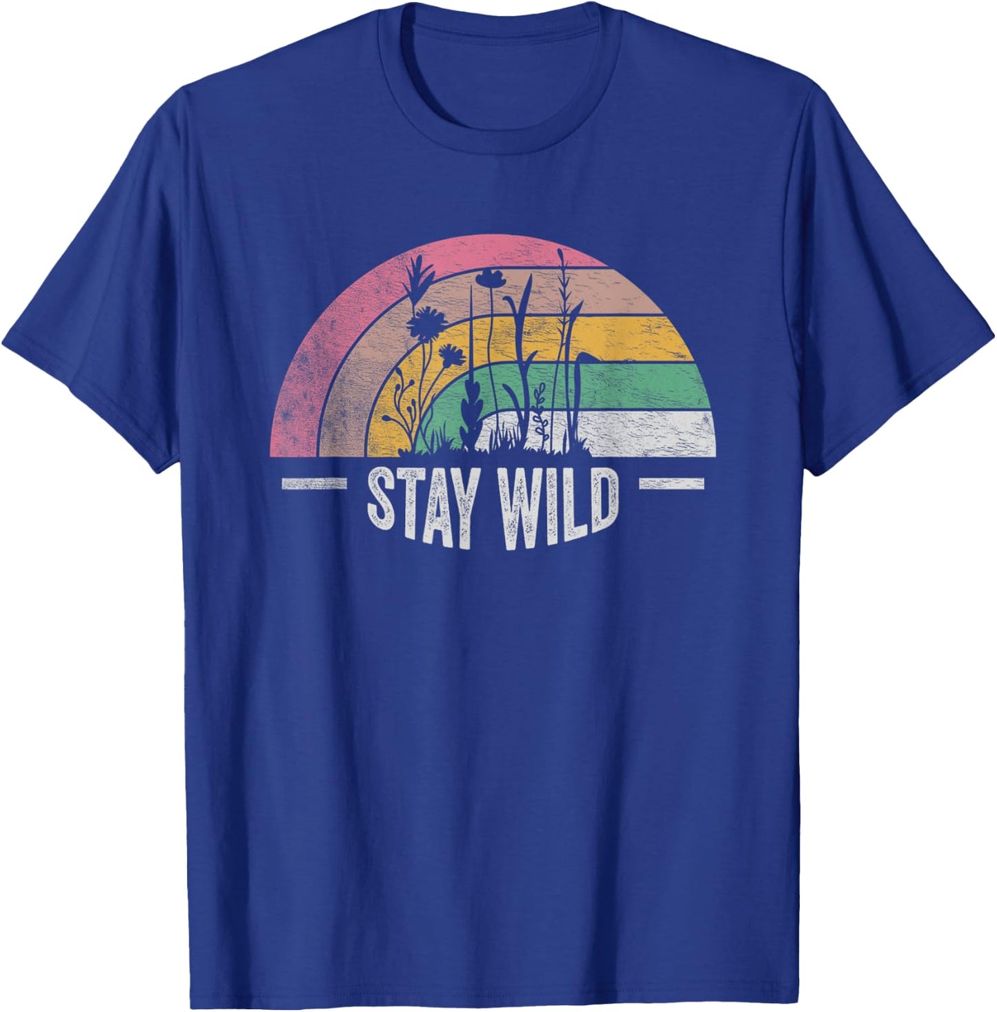 Retro Vintage Stay Wild Wildflower Inspirational Women Quote T-Shirt - T-Shirt | Royal