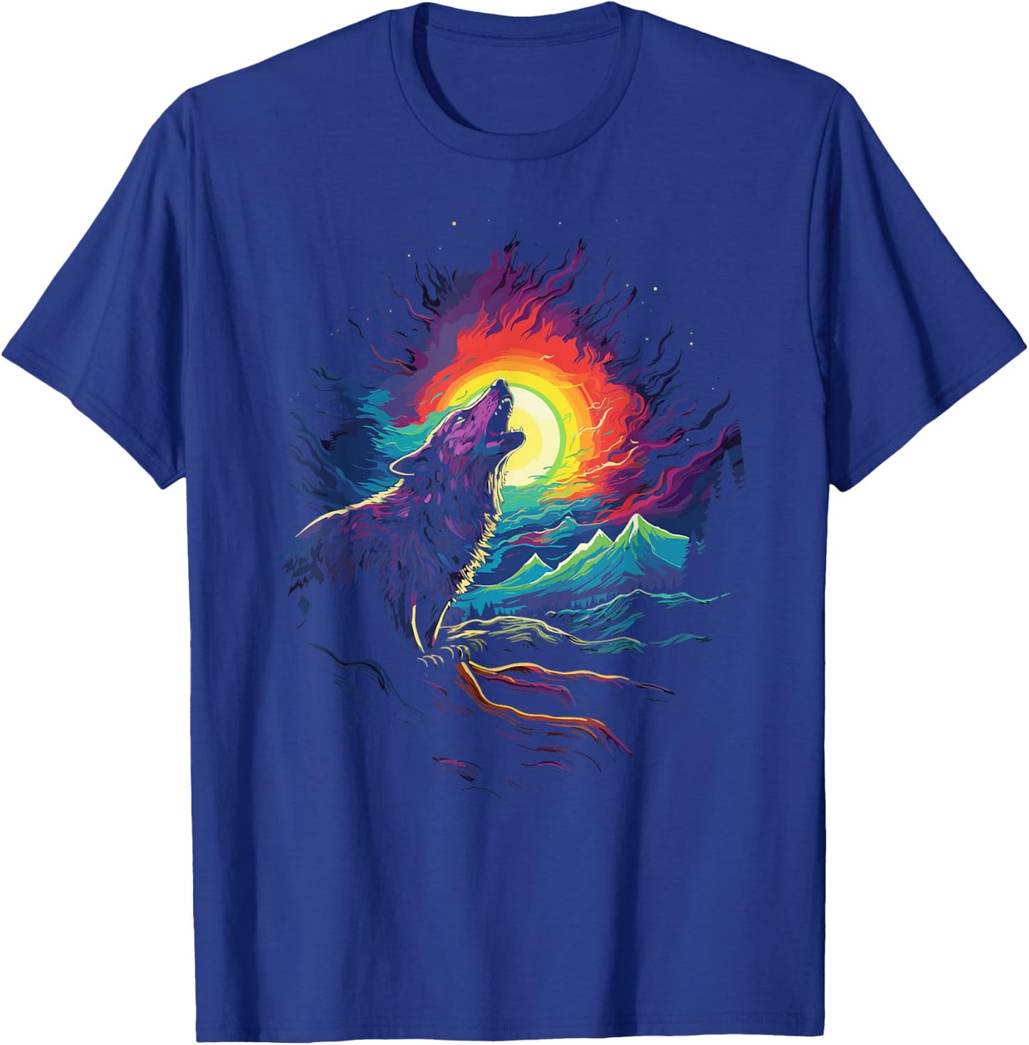 Howling Wolf Blacklight Painting Style the Full Moon T-Shirt - T-Shirt | Royal