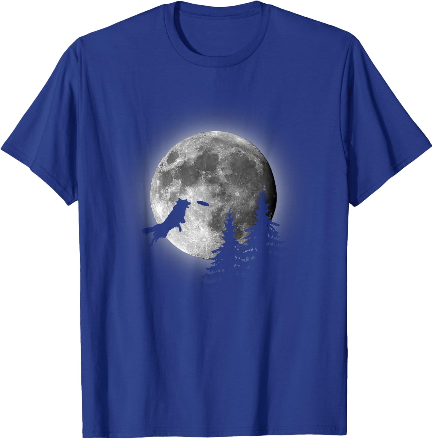 Border Collie Catching Frisbee Moon T-Shirt - T-Shirt | Royal