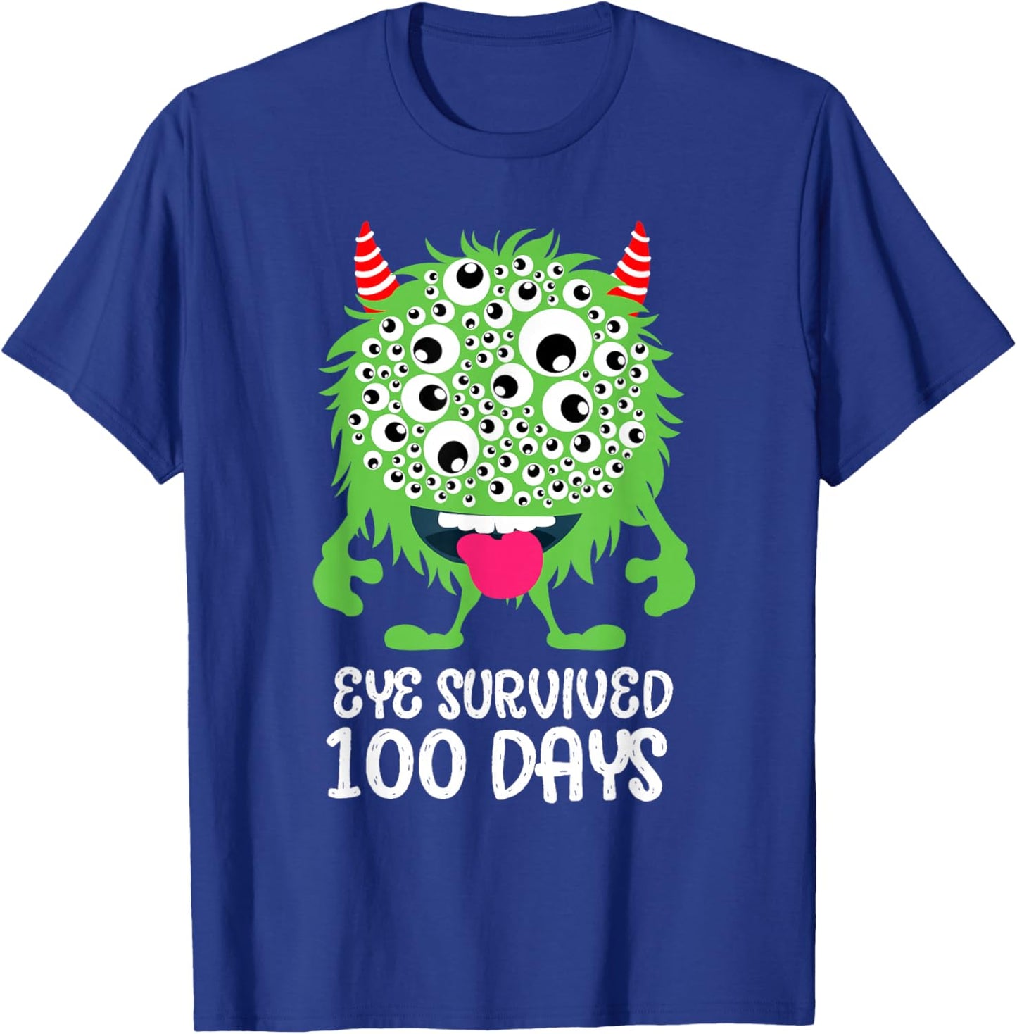 Eye Survived 100 Days Of School Monster Lover Teacher Kids T-Shirt - T-Shirt | Royal