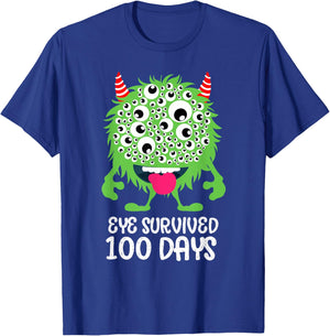 Eye Survived 100 Days Of School Monster Lover Teacher Kids T-Shirt - T-Shirt | Royal