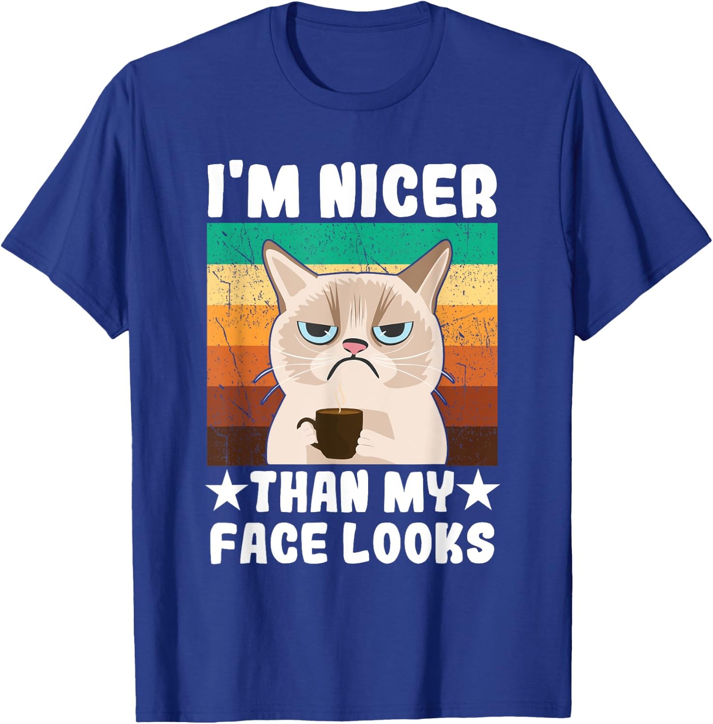 Introvert Coffee Cat I'm nicer than my face looks T-Shirt - T-Shirt | Royal