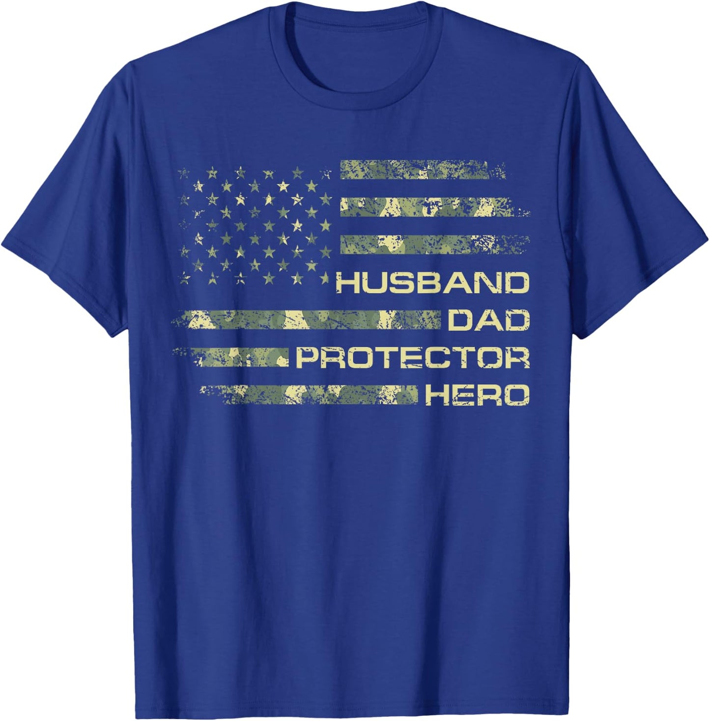 Husband Dad Protector Hero For Christmas Camo American Flag T-Shirt - T-Shirt | Royal