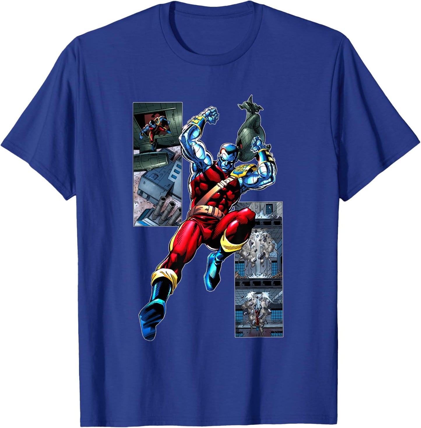 Marvel X-Men Colossus Jumping Through Roof Comic Panels T-Shirt - T-Shirt | Royal