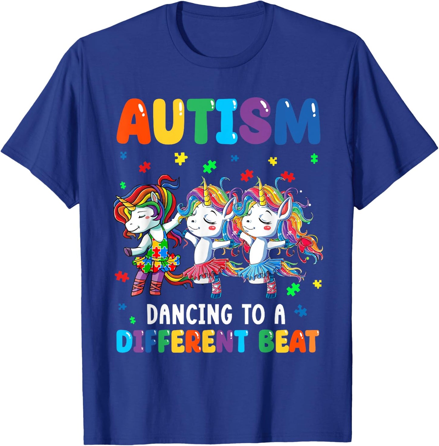 Autism Unicorn Dancing To A Different Beat Autism Awareness T-Shirt - T-Shirt | Royal