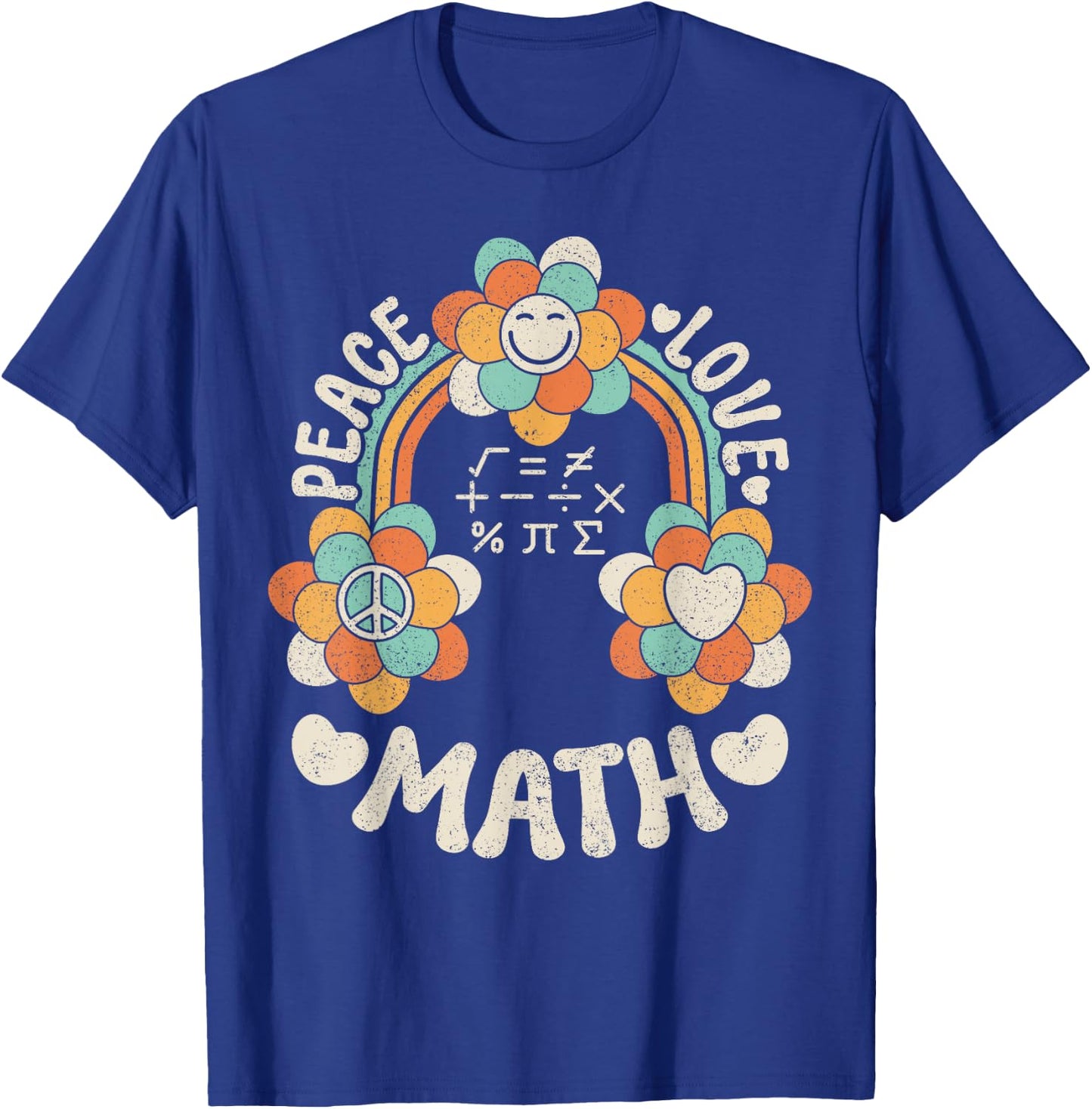 60s 70s Groovy Rainbow Outfit Hippie Teacher Peace Love Math T-Shirt - T-Shirt | Royal