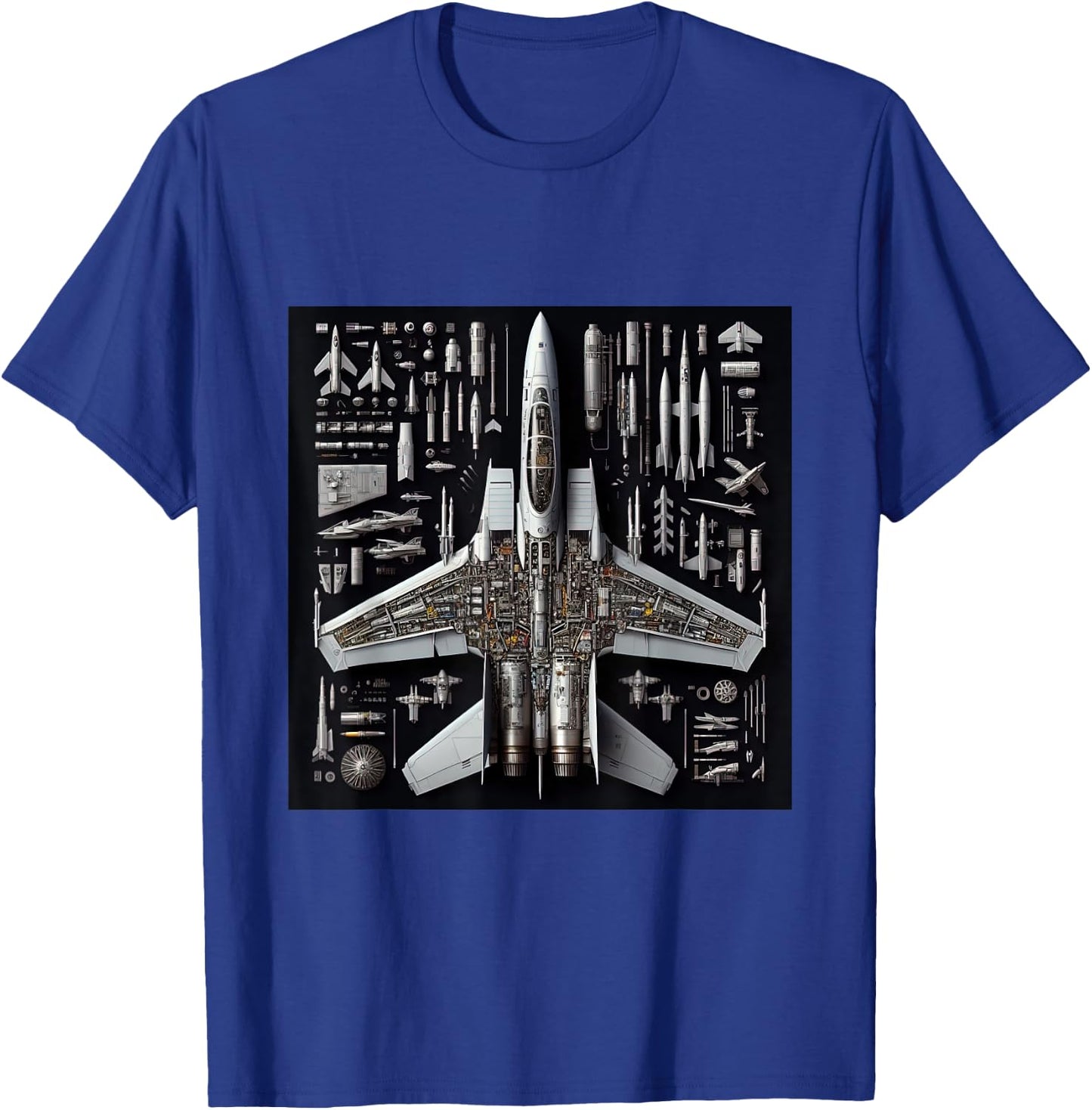 F-14 Tomcat Fighter Jet Anatomy Blueprint Military Aviation Men Women Girls Kids T-Shirt - T-Shirt | Royal
