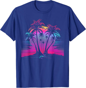 Palm Tree Vaporwave Retrowave Aesthetic Synthwave 80s Beach T-Shirt - T-Shirt | Royal