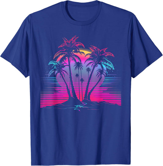 Palm Tree Vaporwave Retrowave Aesthetic Synthwave 80s Beach T-Shirt - T-Shirt | Royal