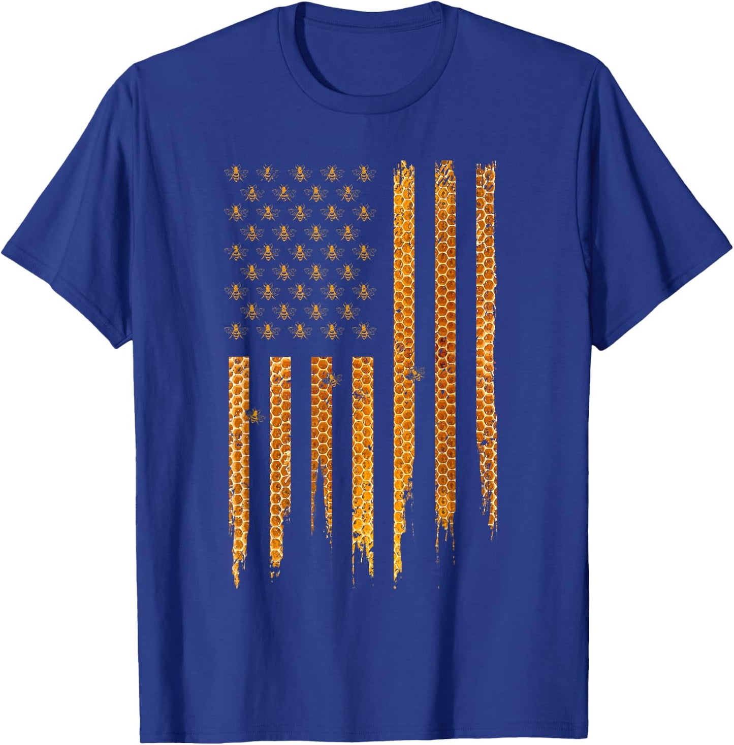 Beekeeping American Flag Honeycomb Honey Bees Beekeeper T-Shirt - T-Shirt | Royal