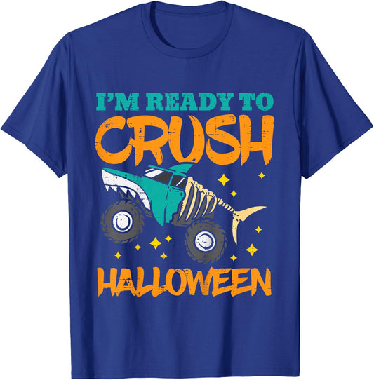 Kids Shark Skeleton Monster Truck Crush Halloween Toddler Boys T-Shirt - T-Shirt | Royal