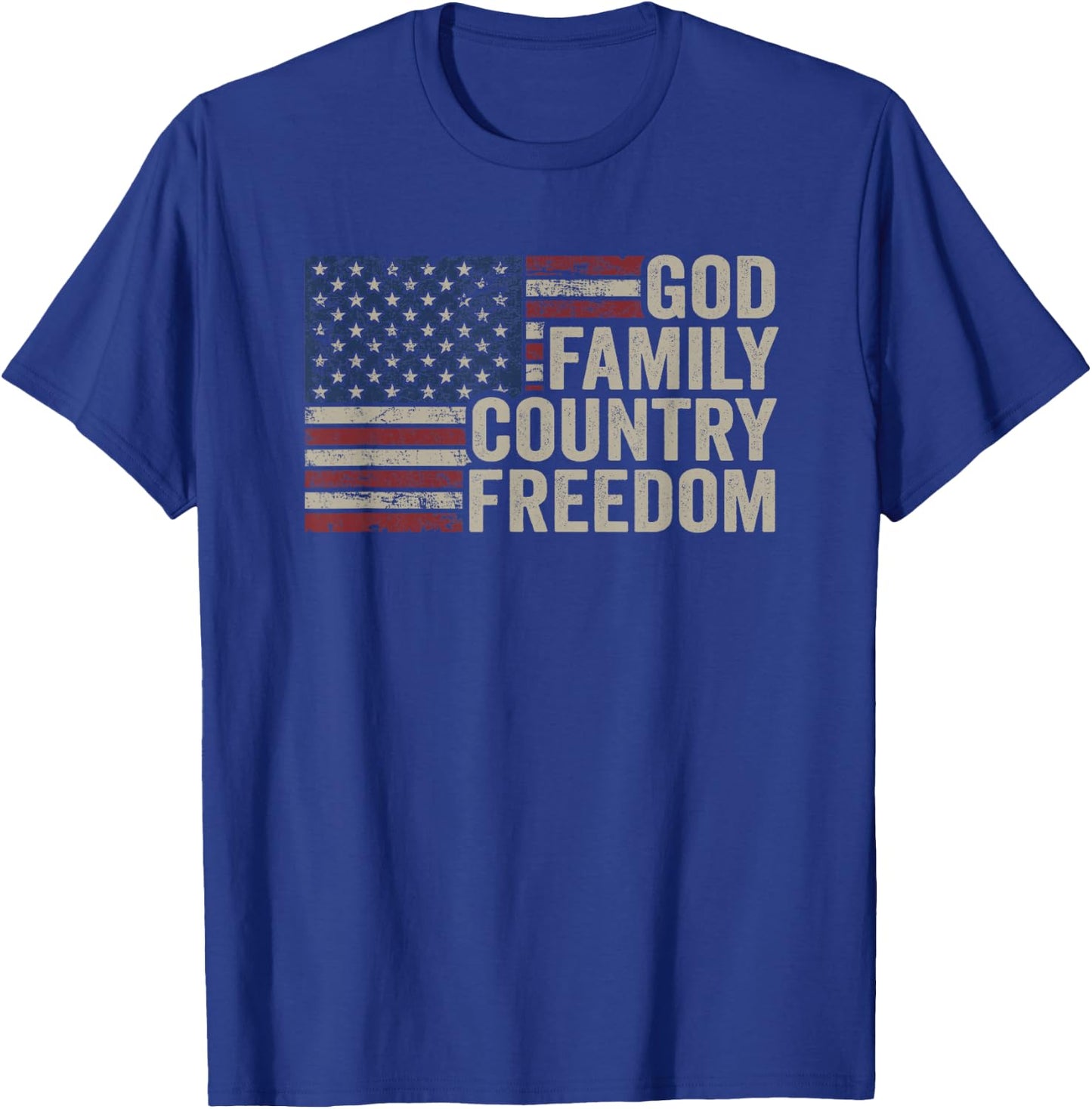 God Family Country Freedom - 4th July USA Flag Christian T-Shirt - T-Shirt | Royal