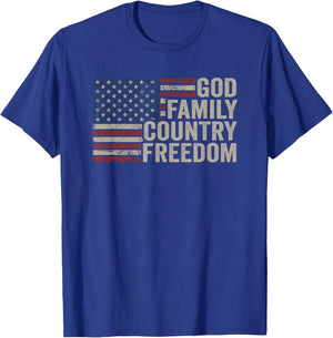 God Family Country Freedom - 4th July USA Flag Christian T-Shirt - T-Shirt | Royal