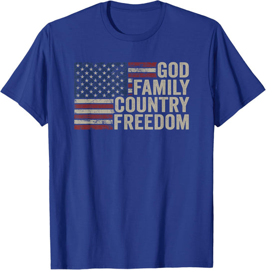 God Family Country Freedom - 4th July USA Flag Christian T-Shirt - T-Shirt | Royal