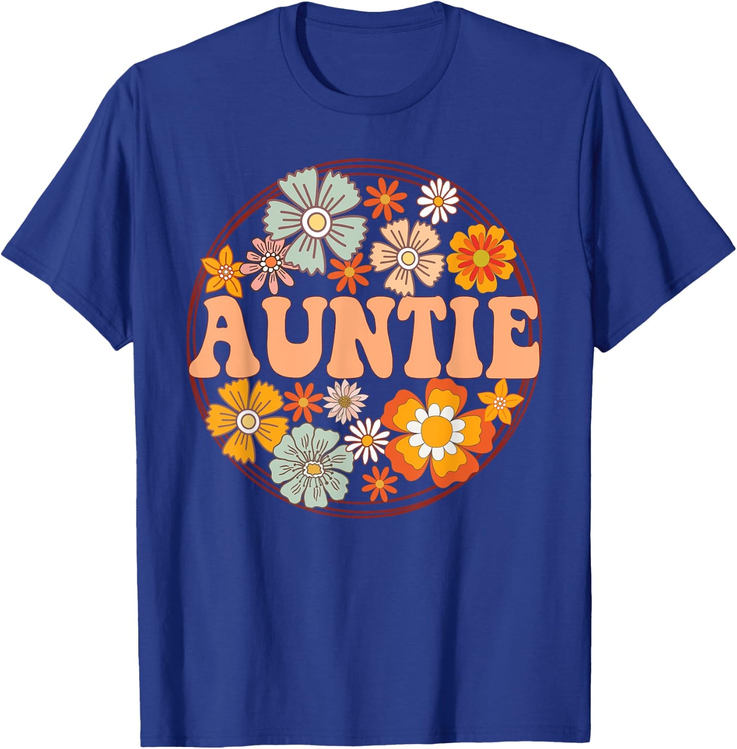 Groovy Auntie Retro Flowers Women Mother's Day Aunt T-Shirt - T-Shirt | Royal