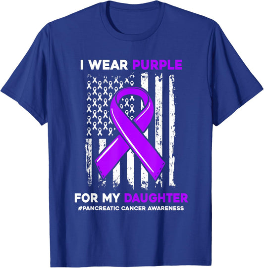 I Wear Purple For My Daughter Pancreatic Cancer Awareness T-Shirt - T-Shirt | Royal