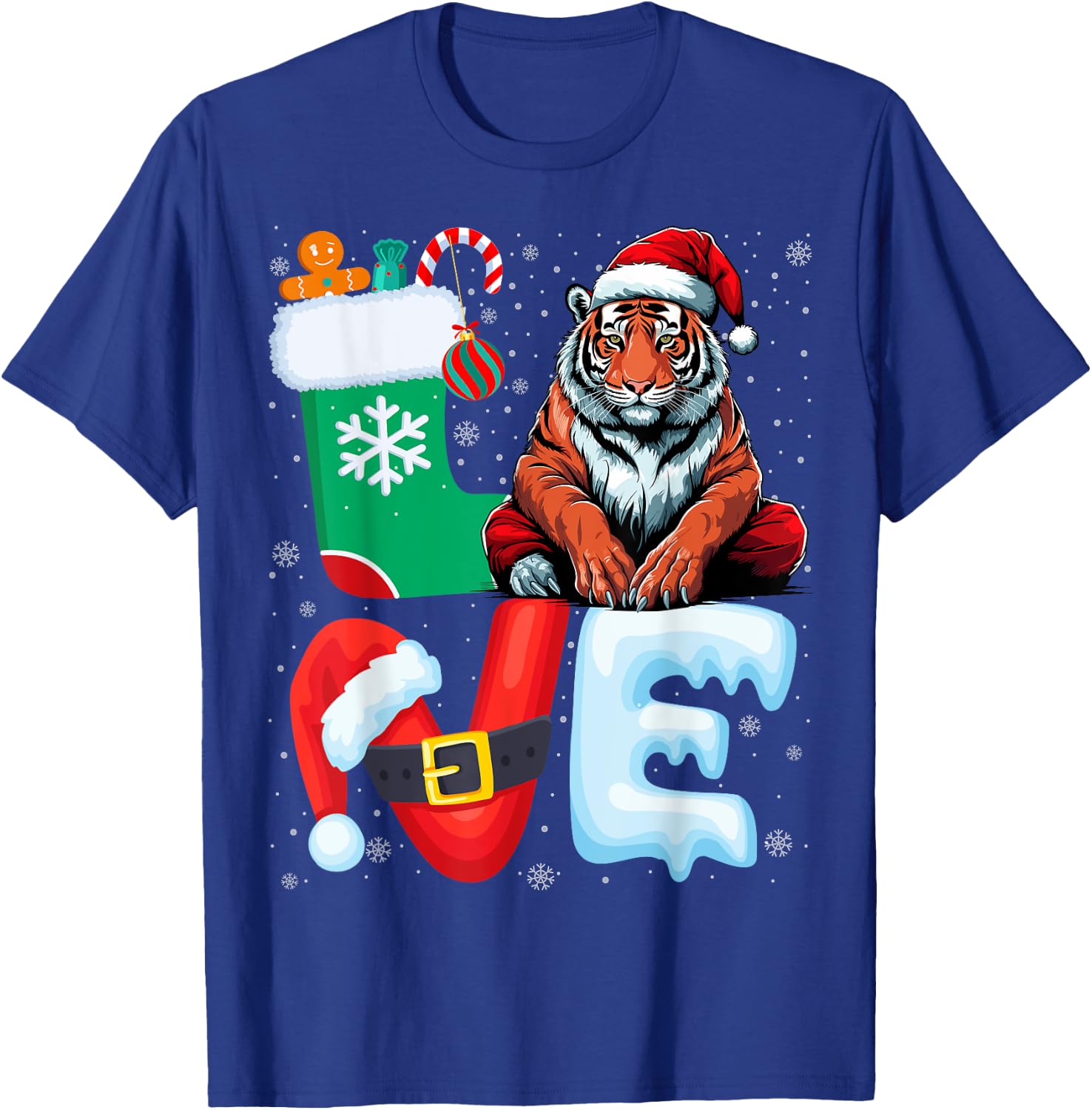 Tiger Lover Santa Hat Xmas Holiday Tiger Christmas T-Shirt - T-Shirt | Royal