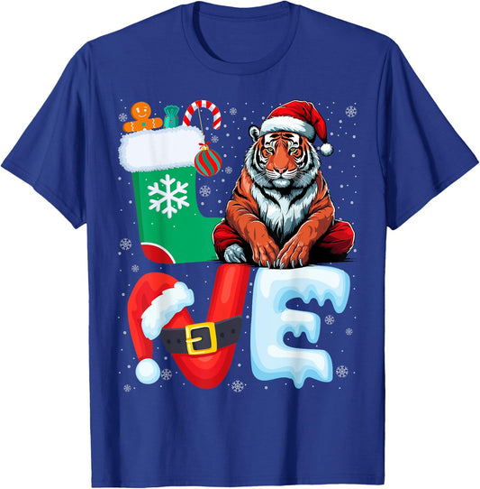 Tiger Lover Santa Hat Xmas Holiday Tiger Christmas T-Shirt - T-Shirt | Royal