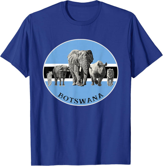 Proudly Botswana Big 5 on Botswana Flag for Wildlife Fans T-Shirt - T-Shirt | Royal