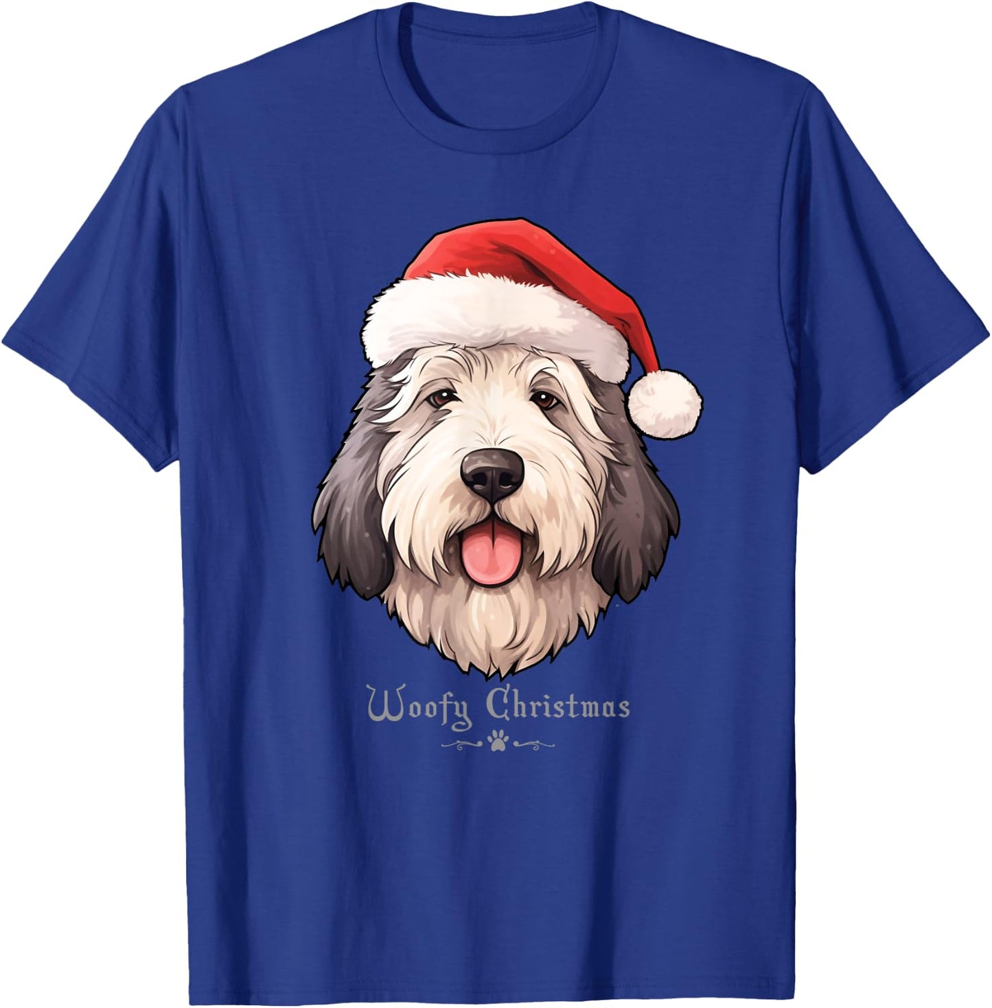 Old English Sheepdog Funny Woofy Christmas Simple Design T-Shirt - T-Shirt | Royal