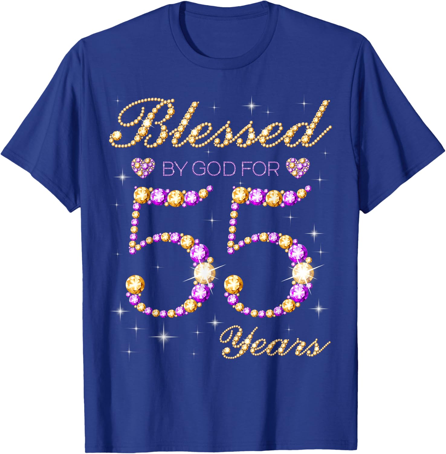 Blessed By God For 55 Years Old Birthday Party Cute Bday T-Shirt - T-Shirt | Royal