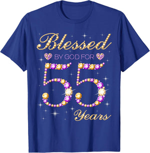 Blessed By God For 55 Years Old Birthday Party Cute Bday T-Shirt - T-Shirt | Royal