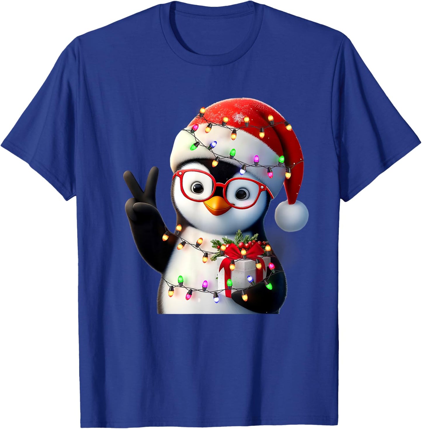 Peace Sign Hand Penguin Santa Christmas Penguin Pajamas T-Shirt - T-Shirt | Royal