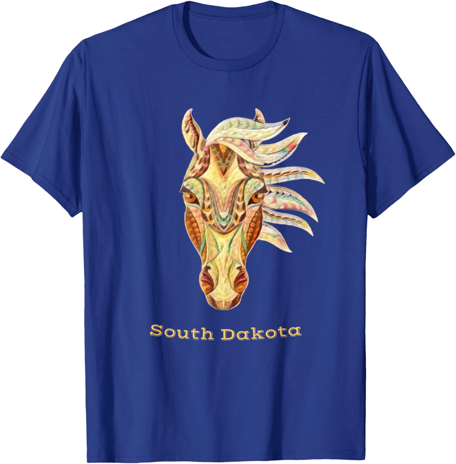 South Dakota Colorful Horse Tribal Native American Geometric T-Shirt - T-Shirt | Royal